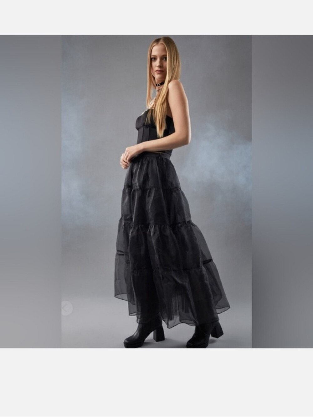 Francesca Black Sheer Tiered Maxi Skirt - Picture 2 of 6